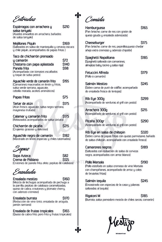 mestizo menu comida 2025 r