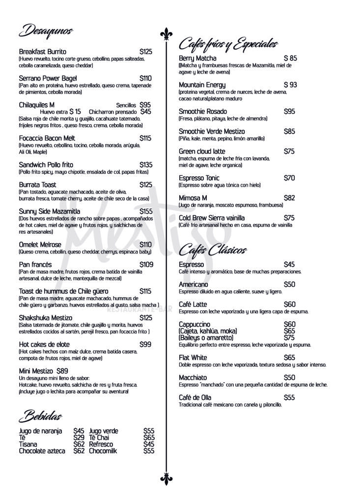 mestizo menu desayunos 2025 r